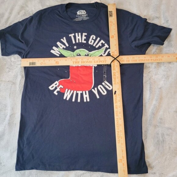 Star Wars Mens Large Yoda May The Gifts Be With You Blue Unisex Christmas TShirt - Picture 3 of 6